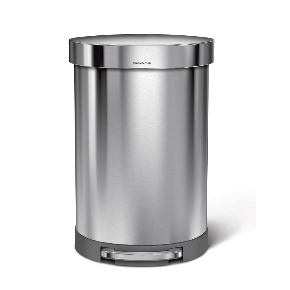 simplehuman 45 Liter / 12 Gallon Semi-Round Automatic Sensor Trash Can, Brushed Stainless Steel