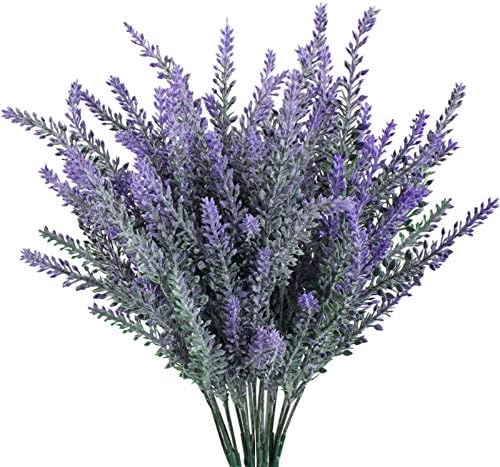 GTIDEA 4pcs Artificial Lavender Flowers Faux Purple Flocked Plastic Flowers | Artificial Flowers for Home Wedding Kitchen Garden Patio Window Box Office Table Centerpieces Indoor Outdoor Décor