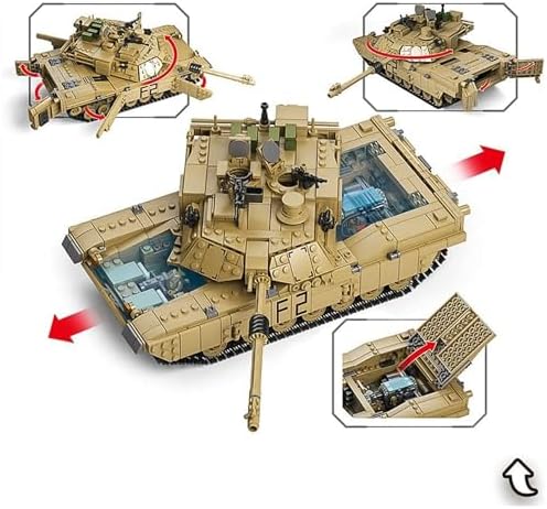 M1A2 Abrams Tank Building Set 1:28 Scale Military Model Kit 2-in-1 Vehicle | Armored Vehicle with Ruin Buildings Soldier Figures Army Blocks Toy Set