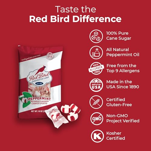Red Bird Soft Peppermint Candy Mint Puffs, Individually Wrapped, 46 oz bag | Top 9 Allergen Free