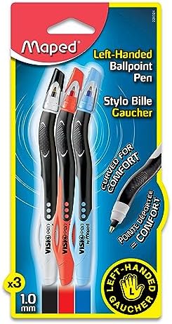 Maped - Visio - Left-handed ballpoint pens - Black ink - 2 count | Smudge-Resistant Quick Dry Technology - Ergonomic Comfort Grip - Smooth Consistent Writing - School Office Home Use