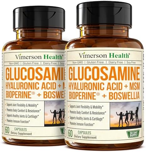 Joint Support Supplement with Glucosamine Sulfate, Hyaluronic Acid, Boswellia & MSM – Supports Joint Health, Mobility & Bone Strength – for Daily Use – FSA Eligible 60 Capsules