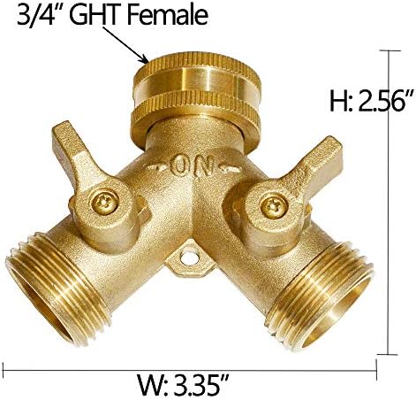 HQMPC Brass Garden Hose Y Valve Hose Splitter Water Garden Hose Adapter 2 Way 3/4" GHT Thread