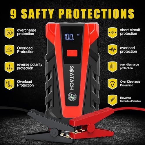 Scatach 6000A Car Battery Jump Starter,12V Portable Jump Starter Battery Pack (up to 9.0L Gasoline and 7.0L Diesel Engine), Jump Box with 3 Modes Flashlights, Jumper Cables, LED Display