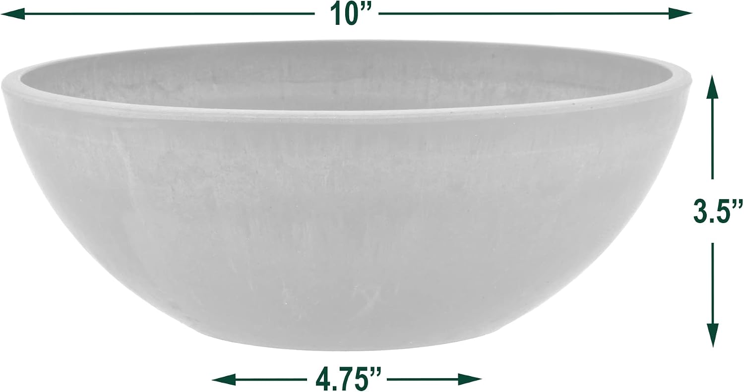 PSW Pot Collection M30DC 12-inch Plastic/Stone/Wood Composite Low Bowl Planter – No Drainage Hole (Drillable), Shallow Indoor/Outer Pot for Succulents, Bonsai, Fairy Gardens, Herbs, Dark Charcoal