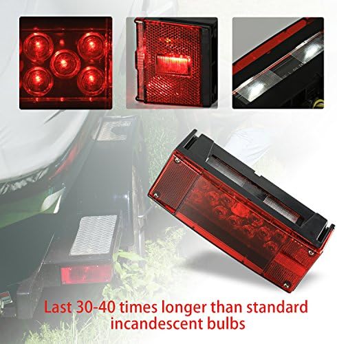 Wellmax LED Boat Trailer Lights, Submersible Marine Waterproof Tail Lights | 12V Tail & Turn Signal, DOT Compliant, Sealed Acrylic Lens