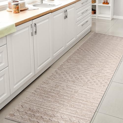 JONATHAN Y Moroccan Geometric Indoor Outdoor Area Rug 3X5 Beige, Xlendi High-Low Pile for Backyard, Patio, Porch, Easy-Cleaning, High Traffic
