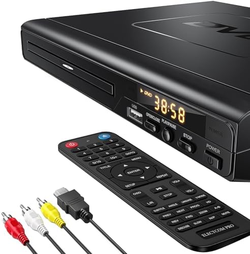 ELECTCOM PRO Region-Free DVD Player for TV with HDMI | Plays Regions 0-6 & Multi Formats, RCA Compact DVD/CD Player for Smart TV