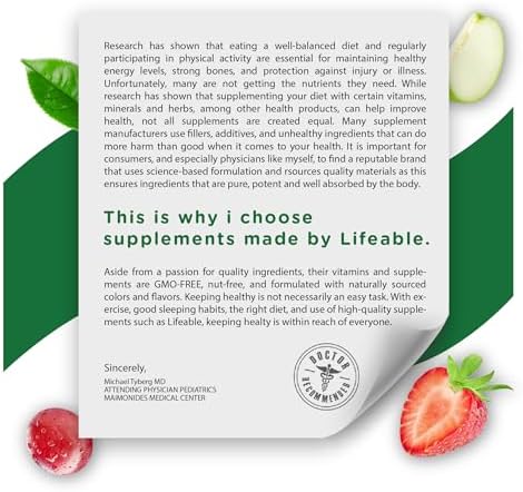 Lifeable Multivitamin & Multimineral with Iron Chewables for Kids – Vegetarian – Gluten Free Vegetarian – Great Tasting - Natural Flavored