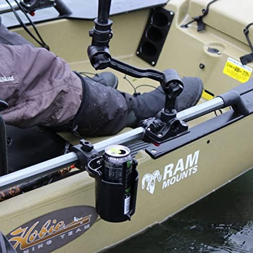 RAM MOUNTS Tough-Claw Cup Holder with B Size 1" Ball, Self-Leveling | Holds drinks up to 16 oz, clamps to handlebars and rails