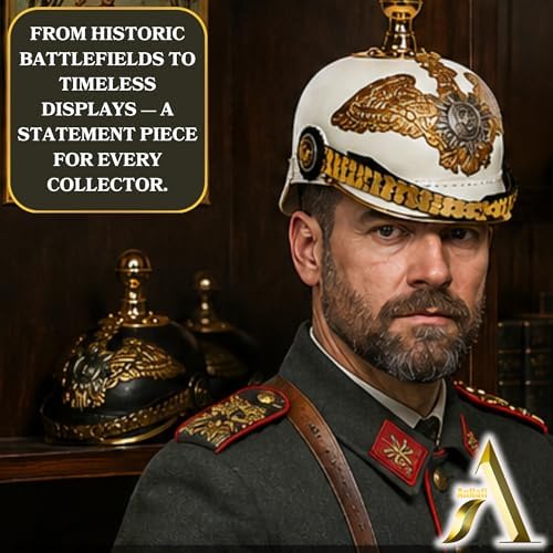 AnNafi® White German Pickelhaube Helmet | Leather Pickelhauben Imperial Prussian Helmets | Brass Military Officer Round Top Men’s Costume | WWI &