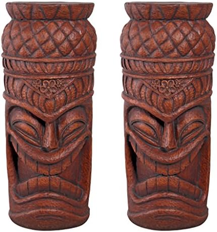 Design Toscano Grand Tiki Face Kanaloa Teeth Indoor/Outdoor Side Table Statue, Patio, Bar, Den, 20 inch tall, Cast Stone Resin, Woodtone Finish