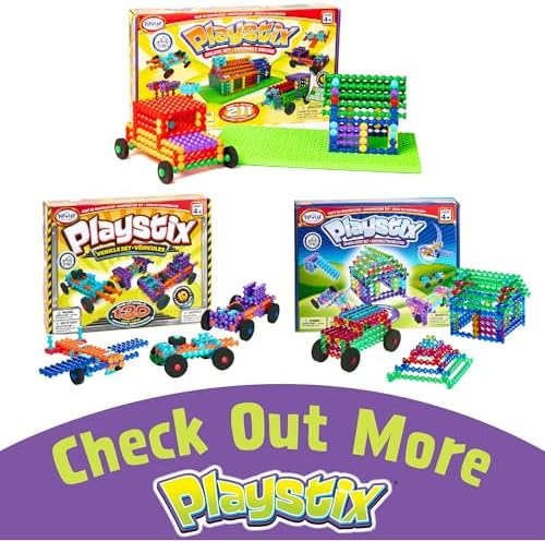 POPULAR PLAYTHINGS Playstix, Starter Set 80 Piece, Building Sticks Kit | for Kids Ages 4 and Up, Construction Stem Building Toy Gift, for Boys & Girls