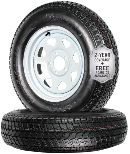 eCustomrim 2 Pack Trailer Tire Assembly ST205/75D15 Load C 5 Lug White