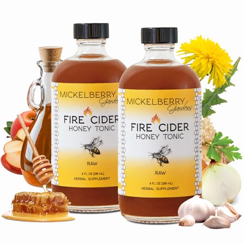 Mickelberry Gardens Fire Cider Apple Cider Vinegar Honey Tonic 8oz | Apple Cider Vinegar Honey Tonic with Organic Turmeric Root, Ginger Root & Dandelion, Natural Digestion & Immune Support