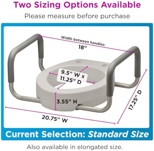 NOVA Raised Toilet Seat with Handles for Seniors – Standard Toilet Riser with Safety Grab Bars, Elevated Toilet Seat for Elderly, Disabled & Post-Surgery Support - Standard Toilet
