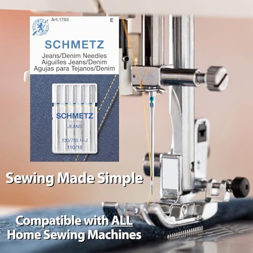 SCHMETZ Jean & Denim Sewing Machine Needles - Precision Needles for Heavy Fabric, Size 110/18, 5-Needle Cards, Pack of 1