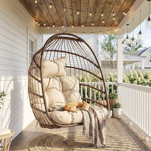 Nicesoul Foldable Space-Saving Hanging Egg Chair No Stand, 350lbs Reinforced Frame with Swing Design, Deep Seat with Thick Cushion