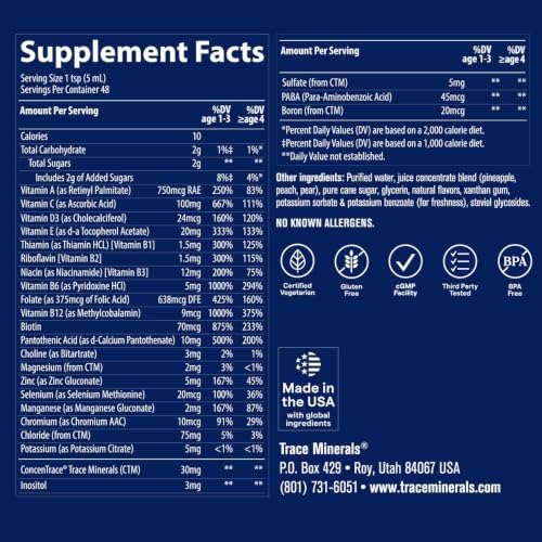 Trace Minerals Children’s Multivitamin Liquid, Tropical Punch, 8 fl oz | Full-spectrum ionic trace minerals, Zinc immune support