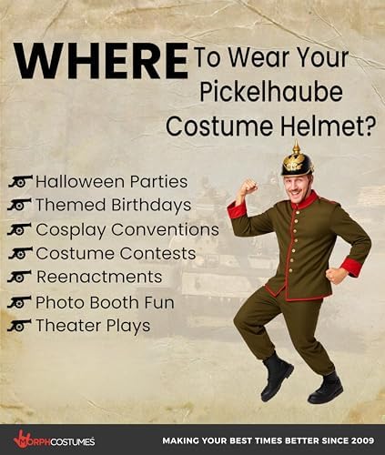 Nicky Bigs Novelties German Helmet, Pickelhaube Pith Helmet, WW1 Helmets, WW2 Helmets, German Soldier Costume