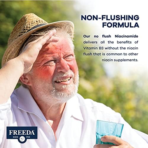FREEDA 250mg Niacinamide & Vitamin B3 Supplement - 500 Capsules | Vegetarian Niacinamide Supplement with No-Flush Formula - Supporting Skin Health &