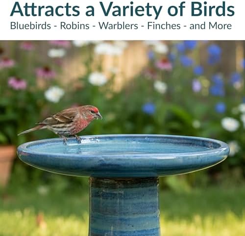 Sunnydaze Ceramic Bird Bath, Weather-Resistant Finish, 21” H, Galaxy Blue
