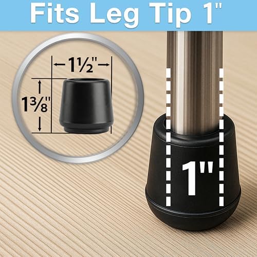 SoftTouch 1" Round Non-Marking Rubber Slip-On Chair Leg Tips, Nonslip Protective Furniture Leg Caps for Chairs, Stools, and Tables on Hard Surfaces