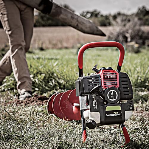 Earthquake E43 1-Person Earth Auger Powerhead, 43cc 2-Cycle Viper Engine, 30:1 Transmission, 5 Year Limited Warranty, Red or Black Auger Bit