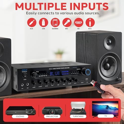 Pyle 400w Home Entertainment Amplifier with Bluetooth - Karaoke Optimized with Dual Mic Inputs with Reverb and Delay
