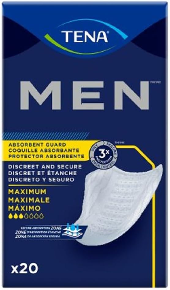 Tena Men Moderate Absorbency Bladder Control Pad One Size Fits Most (20 Count, Pack of 1) | Disposable, Maximum Bladder Control Pad for Adults