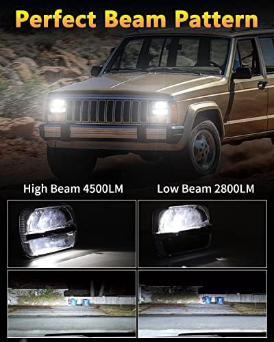 BICYACO 1 Pair 105W Rectangular 5x7/ 6x7 Inch Led Headlight High Low Beam Headlamp Compatible with Jeep Wrangler YJ Cherokee XJ Kenworth T300 1997-2010 Replacement H6054 H5054 H6054LL 69822 6052 6053