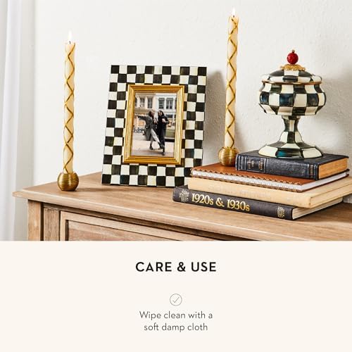 MACKENZIE-CHILDS 5x7 Picture Frame, Black-and-White Courtly Check | Fits 5x7 photos, made from enameled steel with glass pane, linen easel back