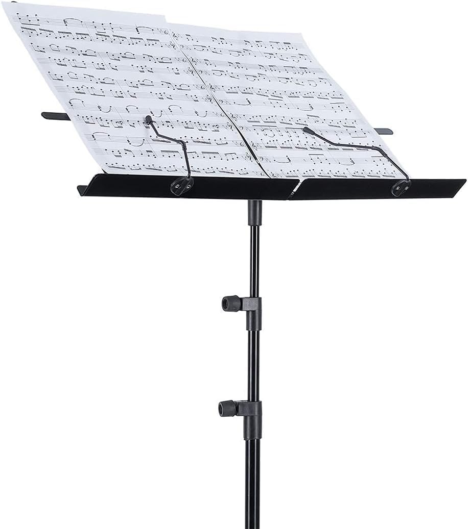 EASTROCK Foldable Sheet Music Stand, 28"-54" Adjustable Height | Lightweight Metal, 2-in-1 Desktop and Floor Stand, with Carrying Bag and Clips