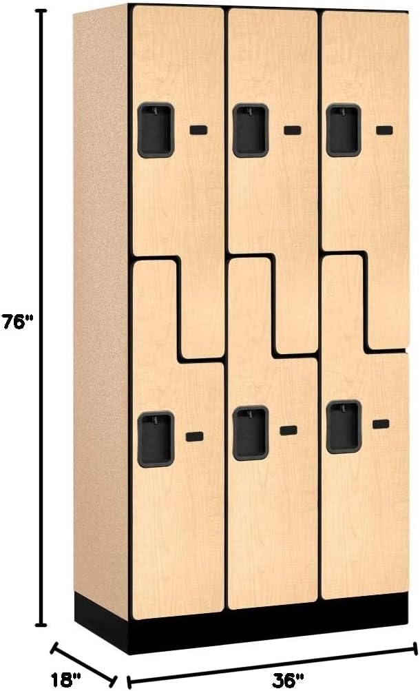 Salsbury Industries 2-Tier S-Style Designer Wood Locker with Three Wide Storage Units, 6-Feet High by 18-Inch Deep, Mahogany
