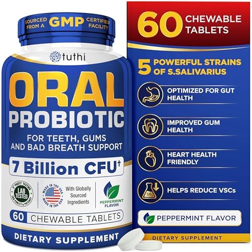 Tuthi Oral Probiotics for Mouth Bad Breath Treatment for Adults - Dental Probiotics for Teeth and Gums - Oral Health Probiotics - 60 Lozenges