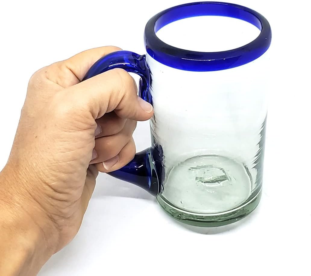 Cobalt Blue Rim 16 oz Pint Glasses (set of 6), Recycled Glass, Lead-free, Toxin-Free (16oz Pint)