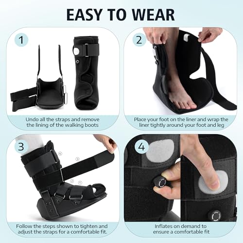 Medibot Advanced Walking Boot for Ankle Injuries & Fractures Adjustable Air Splint with Pump, Large Black, Fits Shoe Size 9.5-13.5'', Men and Women