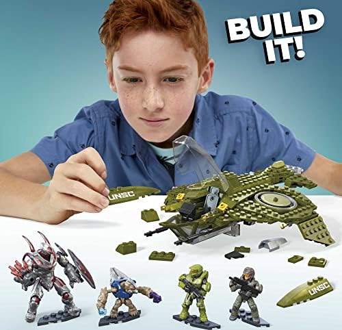 MEGA Halo Infinite Toy Building Set, UNSC Wasp Onslaught Aircraft with 406 Pieces, 4 Poseable Action Figures and Accessories, for Collectors
