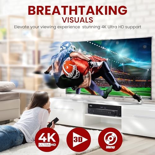 Pyle 5.2 Channel Hi-Fi Home Theater Receiver - 1000W MAX Wireless BT Surround Sound Stereo Amplifier System with 4k Ultra HD Support, MP3/USB/DAC