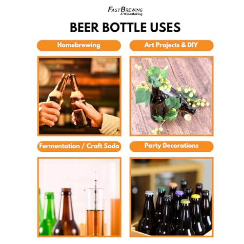 FastRack Amber Beer Bottles 12oz (Pack of 48) | Longneck Glass Beer Bottles with Pry-off Crown Finish for Home Brewing Mead