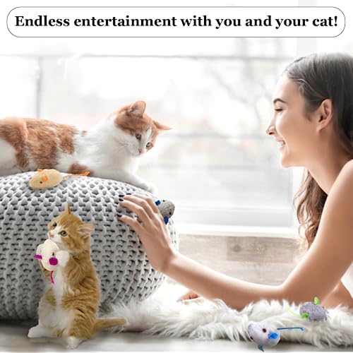 SunGrow Cat Catnip Mice Toys, Furry Plush for Hunting and Pouncing Instinct, 2”, Interactive, Encourages Agility, Coordination, Fun for Hours