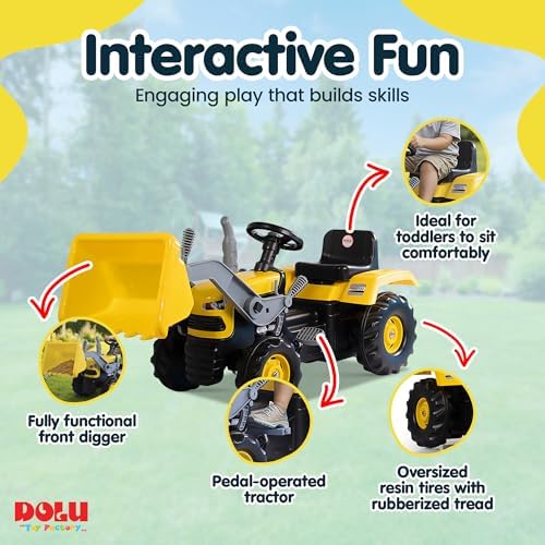 DOLU Kids Pedal Tractor and Excavator Ride-On Toy - Durable Plastic Construction, Adjustable Seat, Oversized Resin Tires for Ages 3+