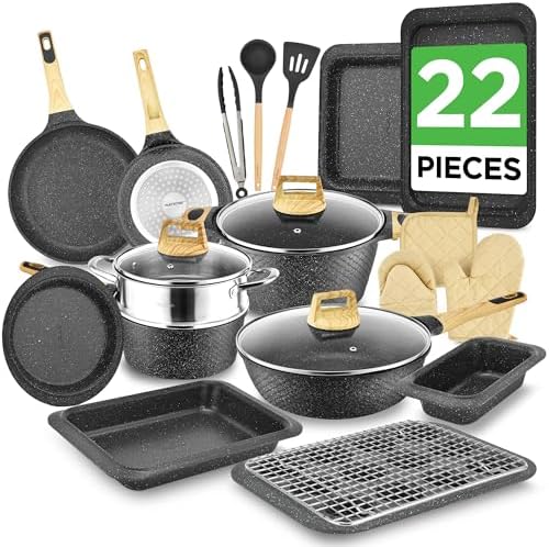 NutriChef 14-Piece Pots and Pans Set Non Stick – Induction Cookware Set, PFAS-Free Nonstick Cookware for All Cooktops, Includes Kitchen Utensils