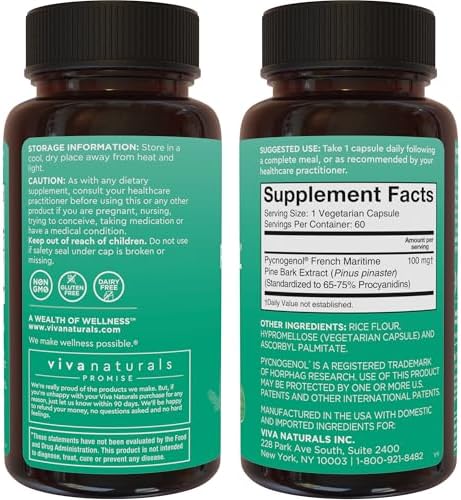 Viva Naturals Pycnogenol - 100mg French Maritime Pine Bark Extract – Supports Circulation, Antioxidant-Like Activity