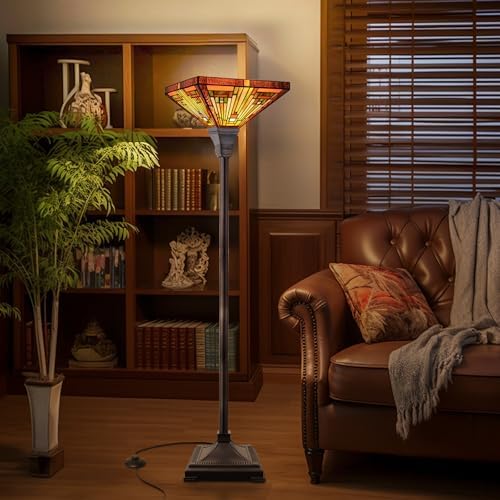Capulina Tiffany Lamp Antique Amber Brown Stained Glass Torchiere Floor Lamp