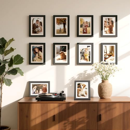 HappyHapi 8x10 Picture Frame Set of 6, Wall or Tabletop Display, White
