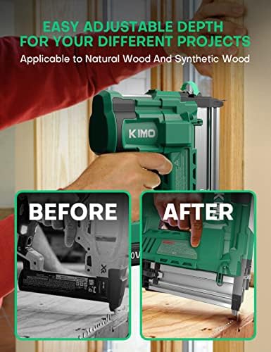 KIMO 18 Gauge Nail Gun Battery Powered w/ 2 X 2.0Ah Battery, 1000pcs Nails and Staples, 2 IN 1 Cordless Brad Nailer and Stapler, 2 Firing Modes