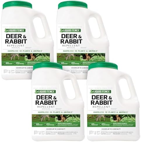 Liquid Fence Deer And Rabbit Repellent Granular 5 Pounds, Harmless To Plants And Animals(Pack of 4) | Use on Low-Growing Flower Beds, Gardens