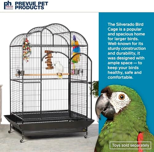 Prevue Pet Products Steel Bird Flight Cage with Wheels - Black, Large | Large Birdcage for Parakeets, Canaries, Finches, Cockatiels, Lovebirds, & Green Cheeks, Metal Standing Birdcage