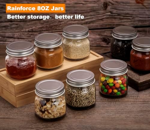 Rainforce Mason Jars 8 oz 30 Pack Small Glass Caning Jars with Silver Lids